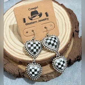 Western Earrings Elegant Black and White Checkered Earrings Cowgirl Cowboy Style